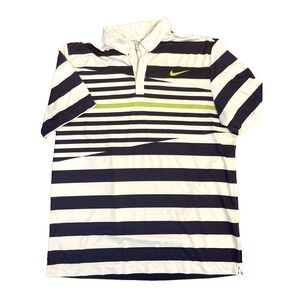 Nike‎ Golf Dri Fit Navy Blue White Striped Polo Shirt 483577-101 Men's Large